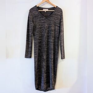 Philosophy Bodycon Long Sleeve Space Dye Dress Gray Black M Athleisure Midi